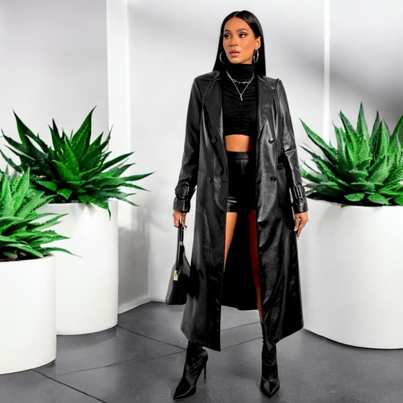 New Carly Lawrence Slayr Lapel Neck Patent Trench Coat - Picture 13 of 16